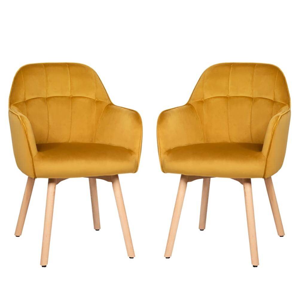 Tangkula 2PCS Modern Accent Armchair Upholstered Leisure Chair w/ Wooden Legs Yellow