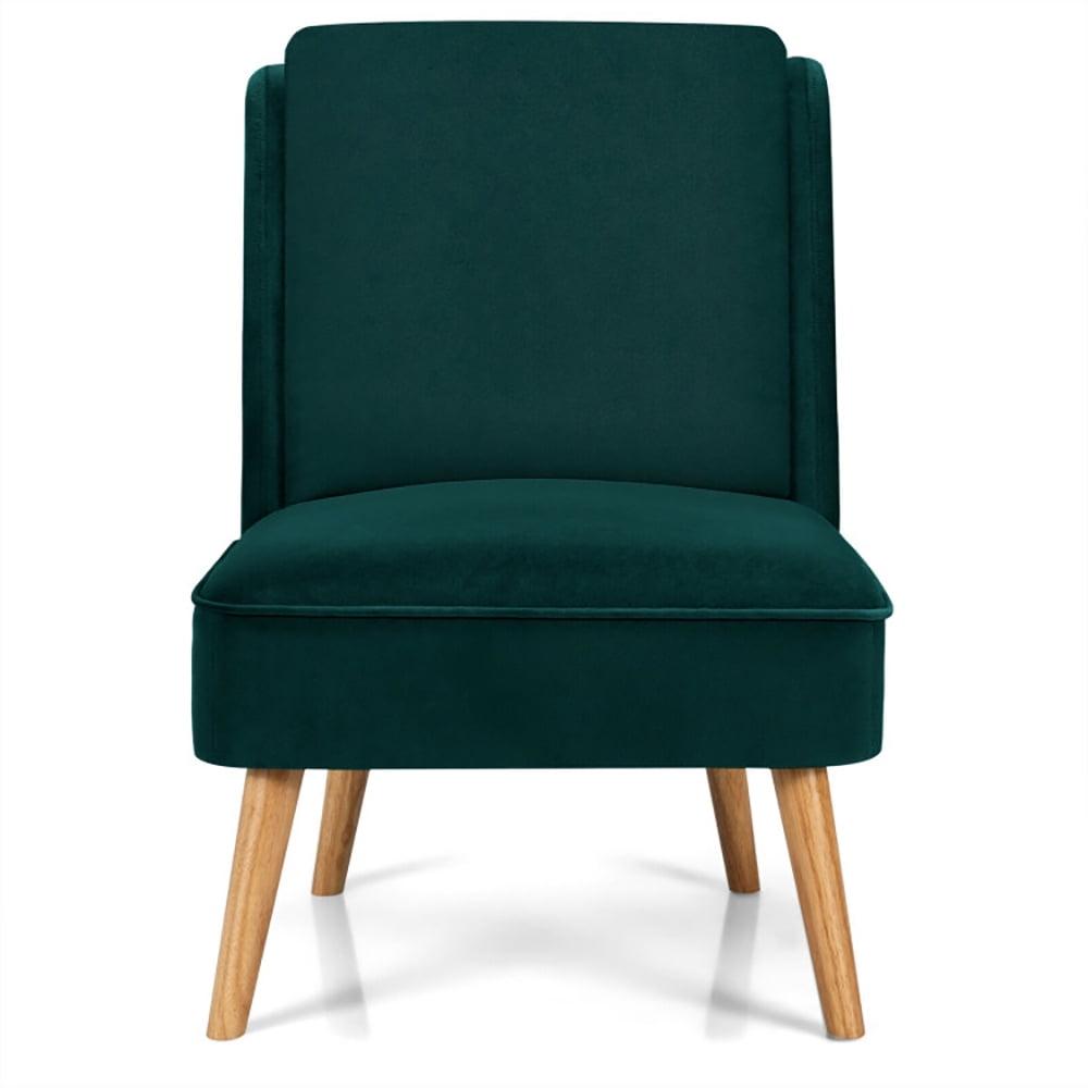 Canddidliike Velvet Accent Armless Side Chair with Rubber Wood Legs for Bedroom-Green, Padded Seat, Wingback Chair for Bedroom Desk