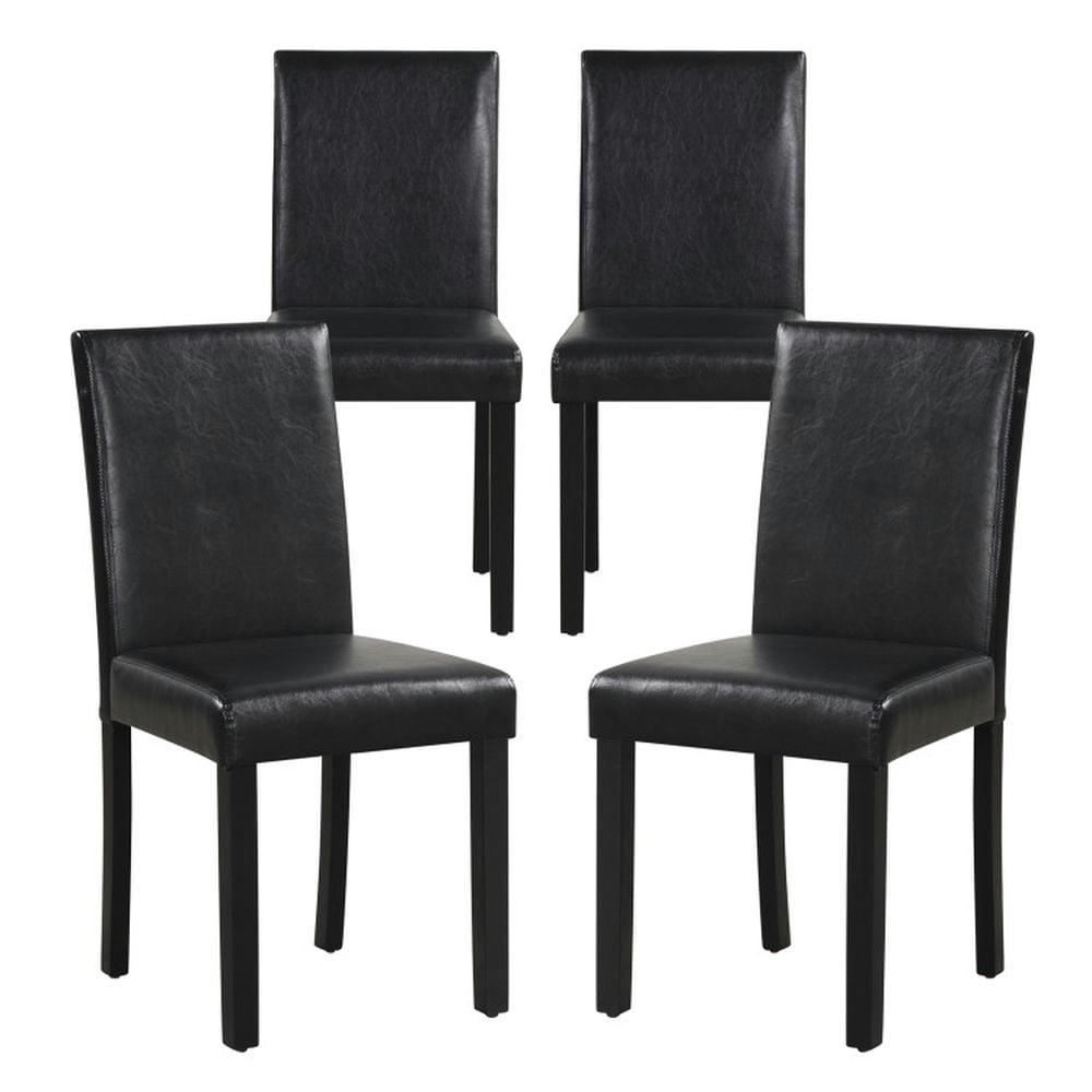 Tangkula Dining Chair Set of 4 w/ Acacia Wood Frame & Rubber Wood Legs Padded Backrest Black