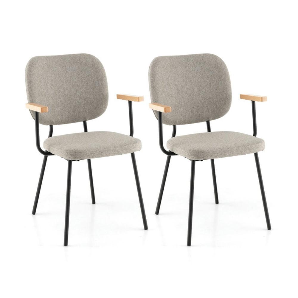 Costway Set of 2 Modern Linen Fabric Dining Chairs Padded Kitchen Accent Armchair Grey/Orange