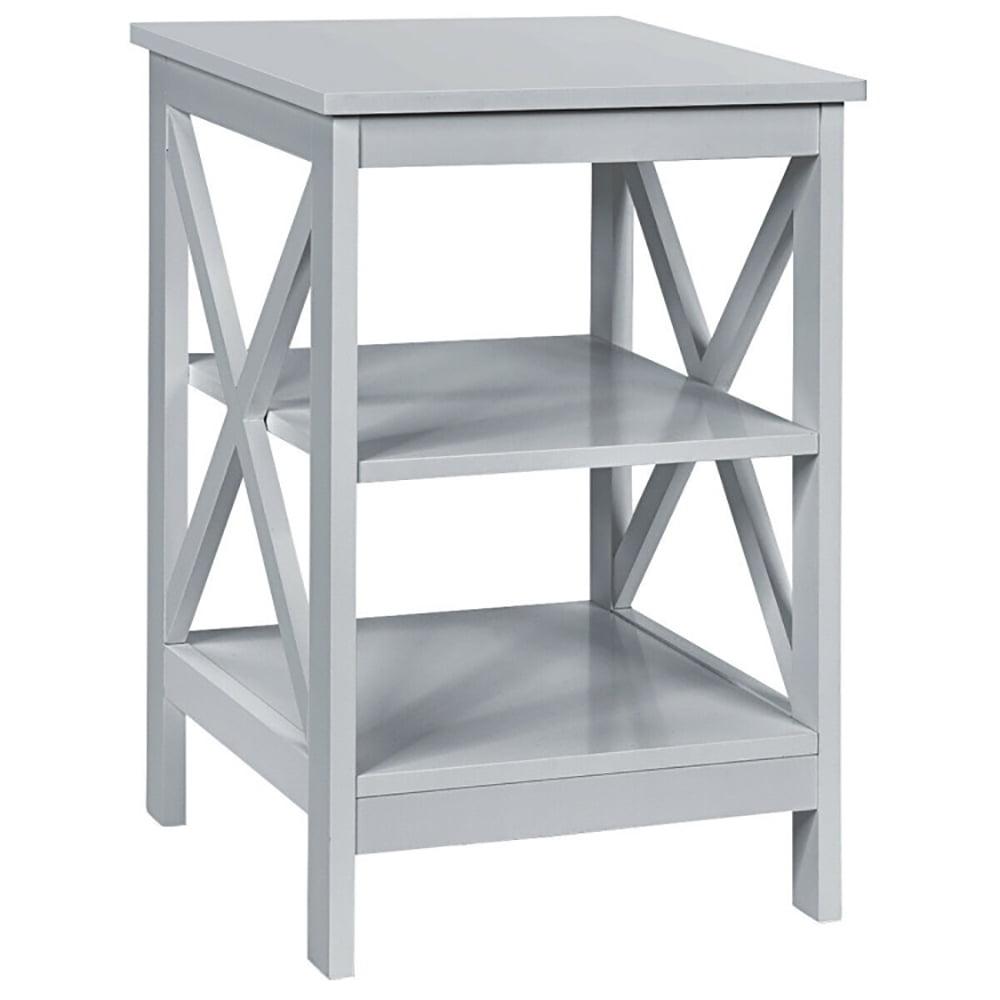 Costway 3-Tier Nightstand End Table X Design Storage Display Shelf Living Room Grey