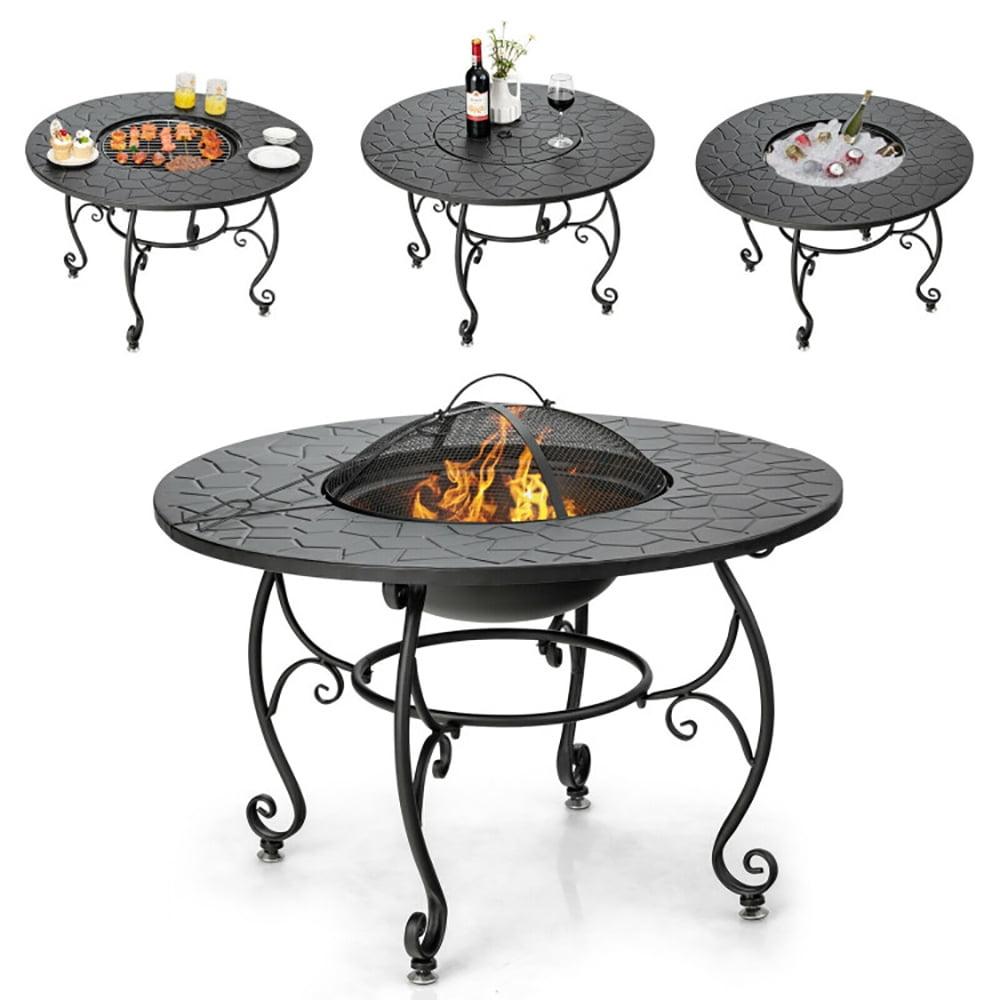 Costway 35.5'' Patio Fire Pit Dining Table Charcoal Wood Burning W/ Cooking BBQ Grate