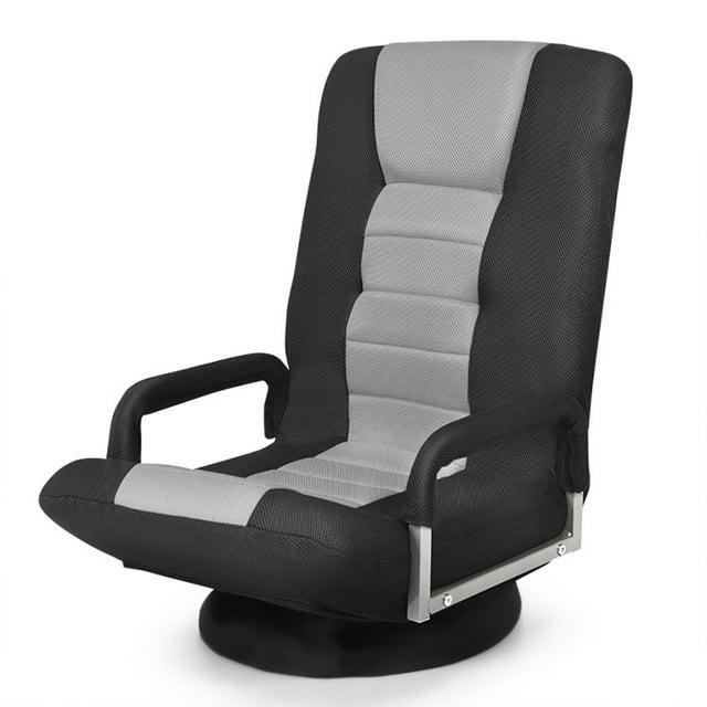 360-Degree Swivel Gaming Floor Chair with Foldable Adjustable Backrest Grey