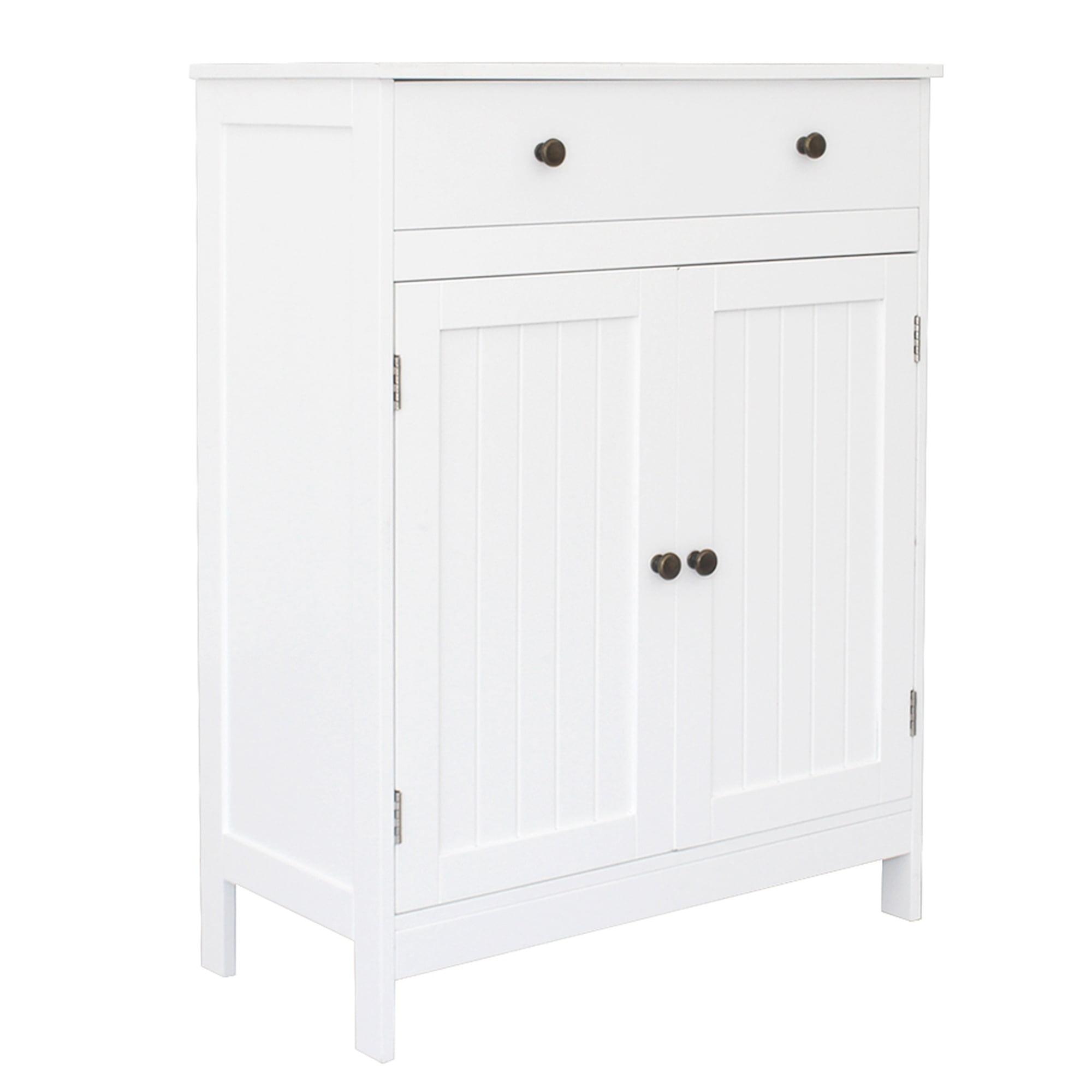 YYAo Freestanding Bathroom Cabinet with Doors, Bathroom Floor Cabinet with Drawer, Kitchen Cupboard, Storage Cabinet for Living Room, Entryway, White