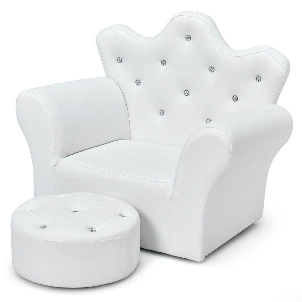 Kepooman Kids Sofa, Children Kids Chair,Toddler Reading Couch, Children Upholstered Princess Sofa with Ottoman and Diamond Decoration for Boys and Girls-White