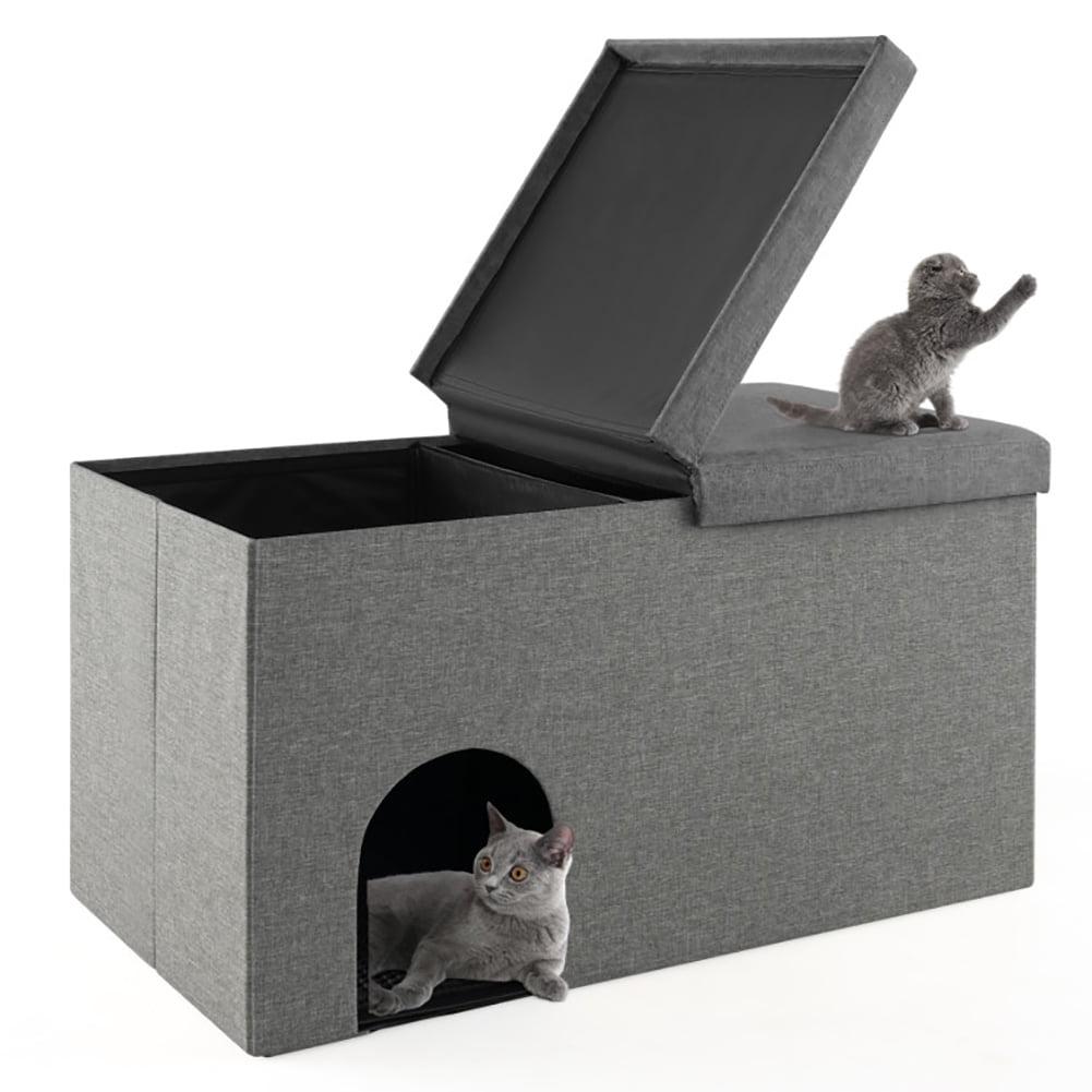 Cat Litter Box Enclosure Hidden Furniture with Urine Proof Litter Mat-Gray, Cat Litter Box Enclosure , Hidden Cat Washroom Furniture, Pet Crate for Living Room, Bedroom, Balcony