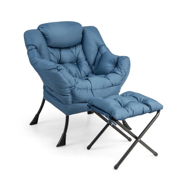 Tangkula Lazy Sofa Chair Accent Leisure Armchair with Folding Footrest & Storage Pocket Blue