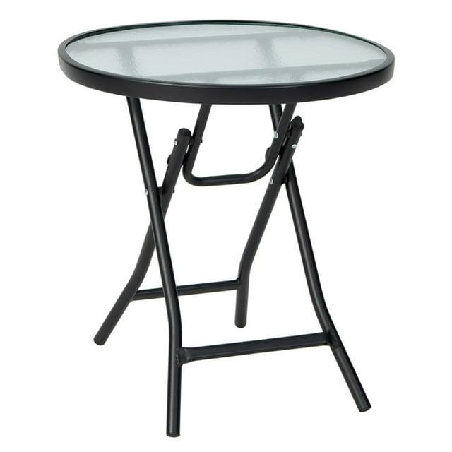 Kepooman Outdoor Side Table, Patio Table, Coffee Table, Patio Side Table with Tempered Glass Tabletop
