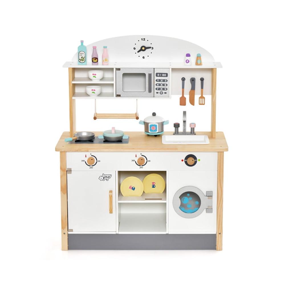 White and Natural Wood Kids Play Kitchen Set with Accessories