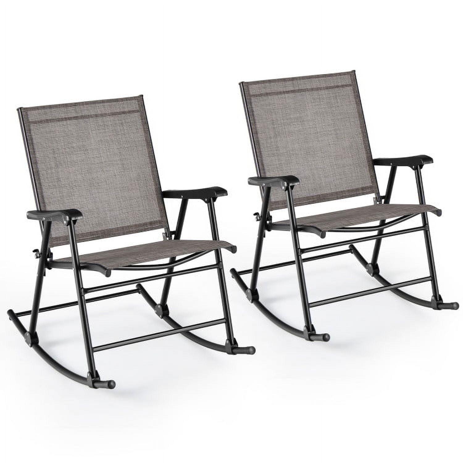 Gray Folding Metal Frame Rocking Chairs with Breathable Fabric, Set of 2