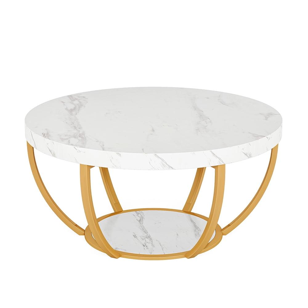 Modern Round White Marble Coffee Table with Gold Metal Base