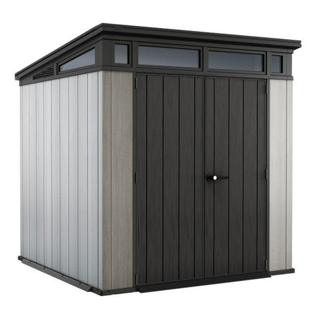 Keter Keter Artisan 7x7 ft. Modern Durable Resin Outdoor Storage Shed With Floor and Double Doors for Garden Patio Furniture and Tools, Grey
