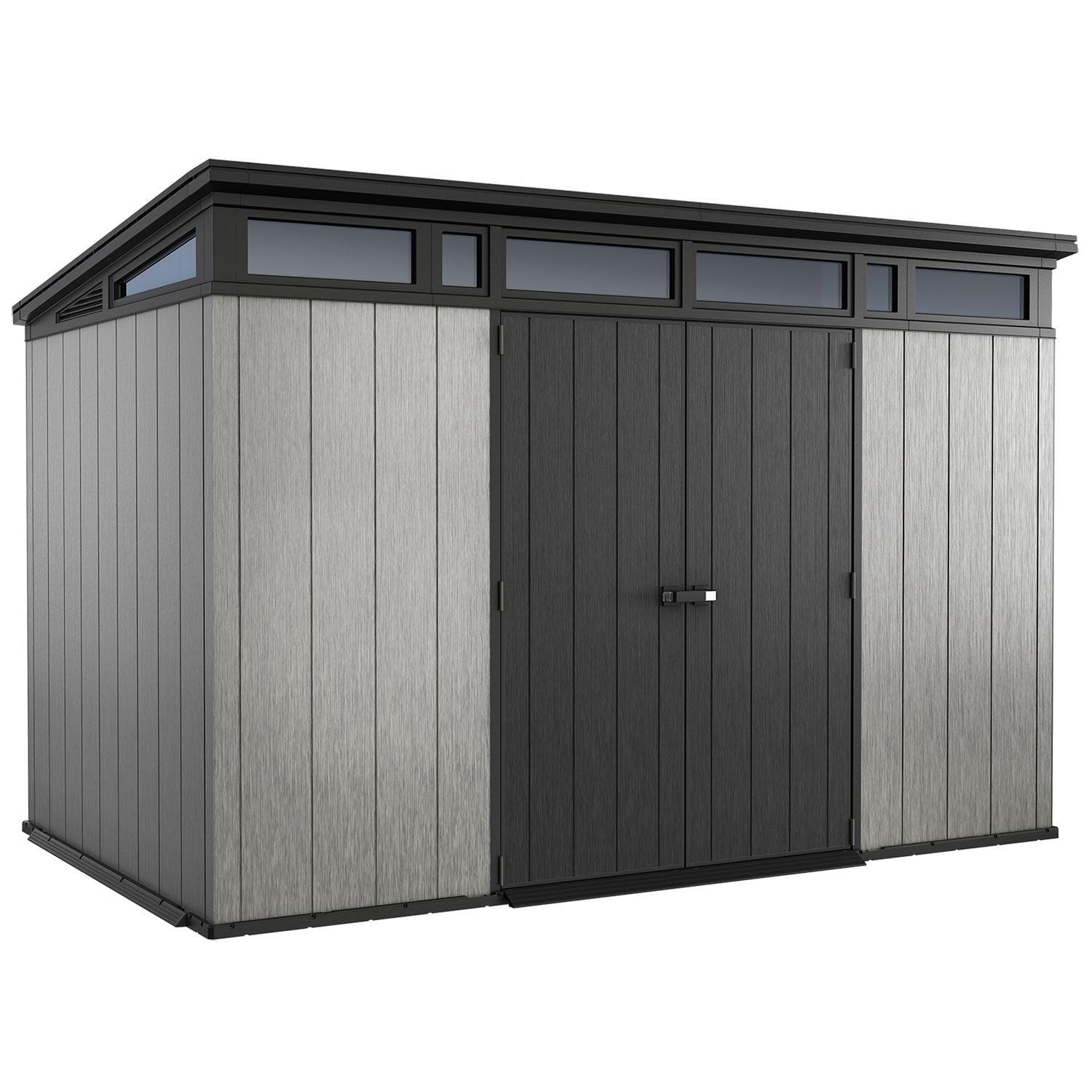 Modern Gray Resin Outdoor Storage Shed Kit with Windows