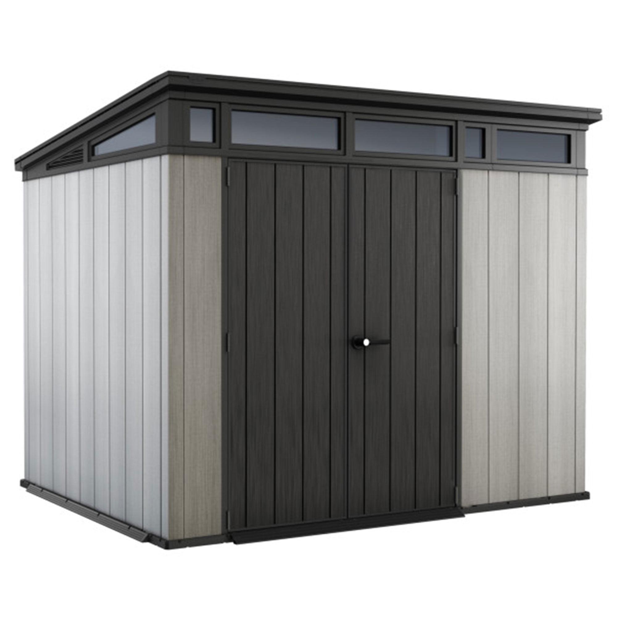 Keter Keter Artisan 9x7 ft. Modern Durable Resin Outdoor Storage Shed With Floor and Double Doors for Garden Patio Furniture and Tools, Grey
