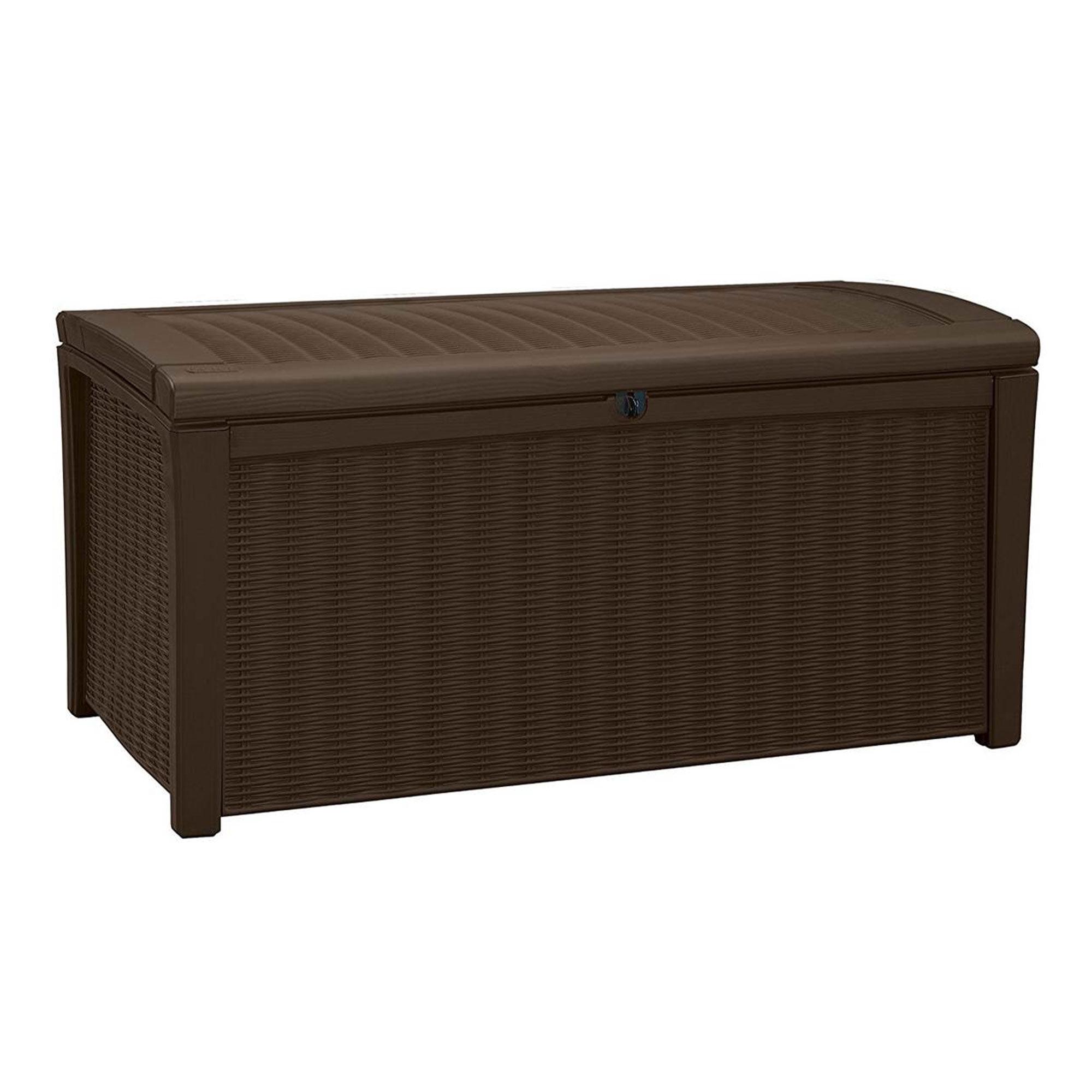 Keter Borneo 110 Gallon Rattan Wicker Resin Patio Deck Storage Box Bench