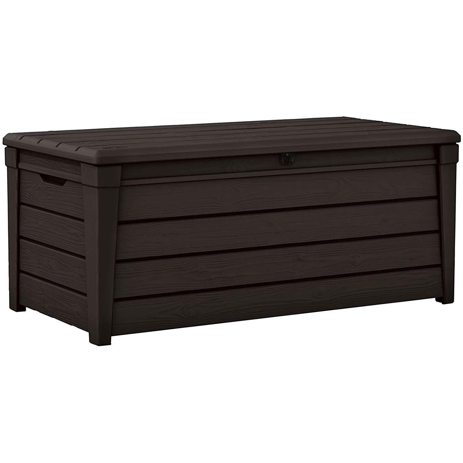 Keter Brown 120 Gallon Lockable Plastic Wicker Deck Box