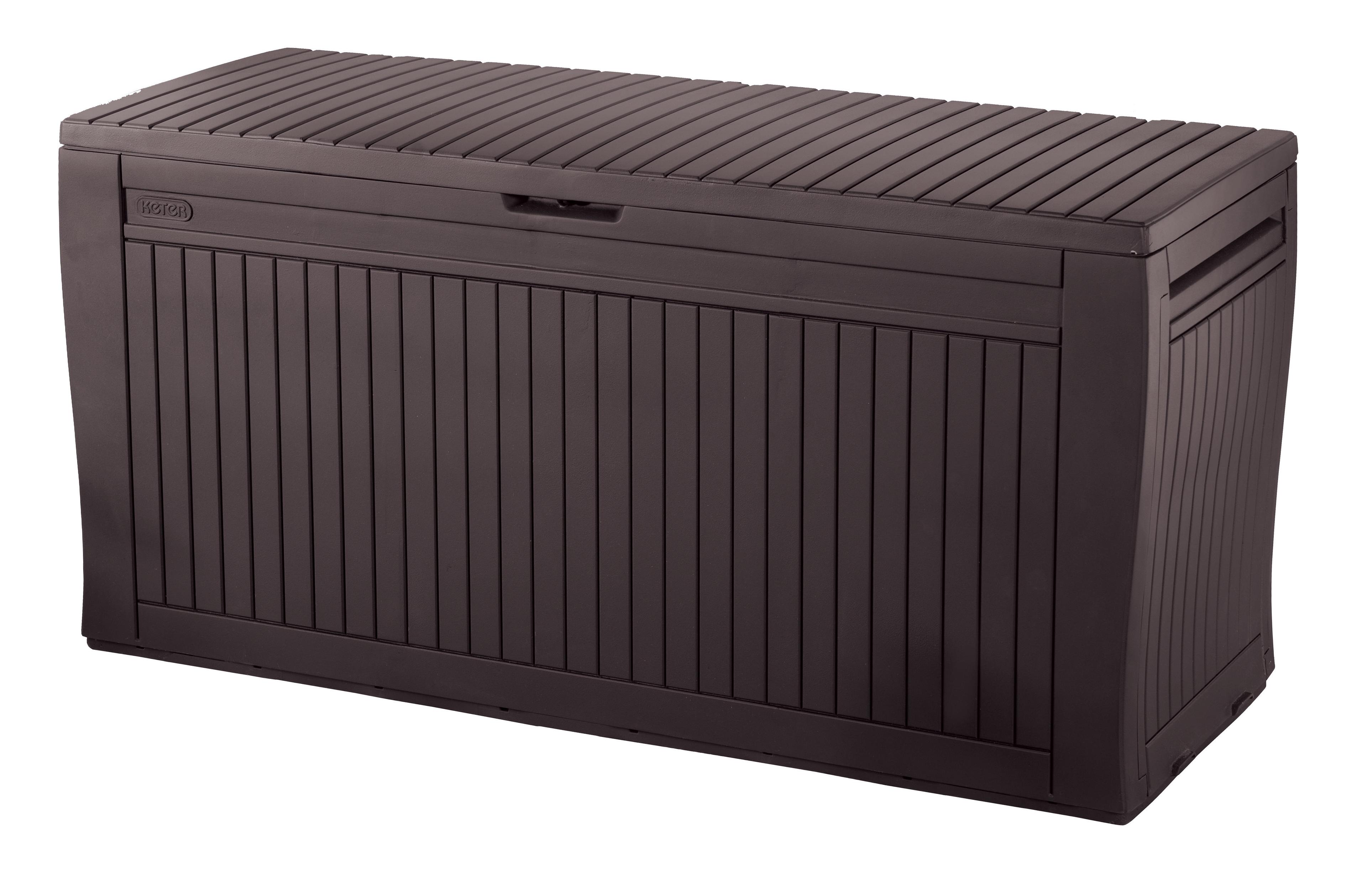 Espresso Brown Lockable Plastic Wicker Deck Box with Wheels