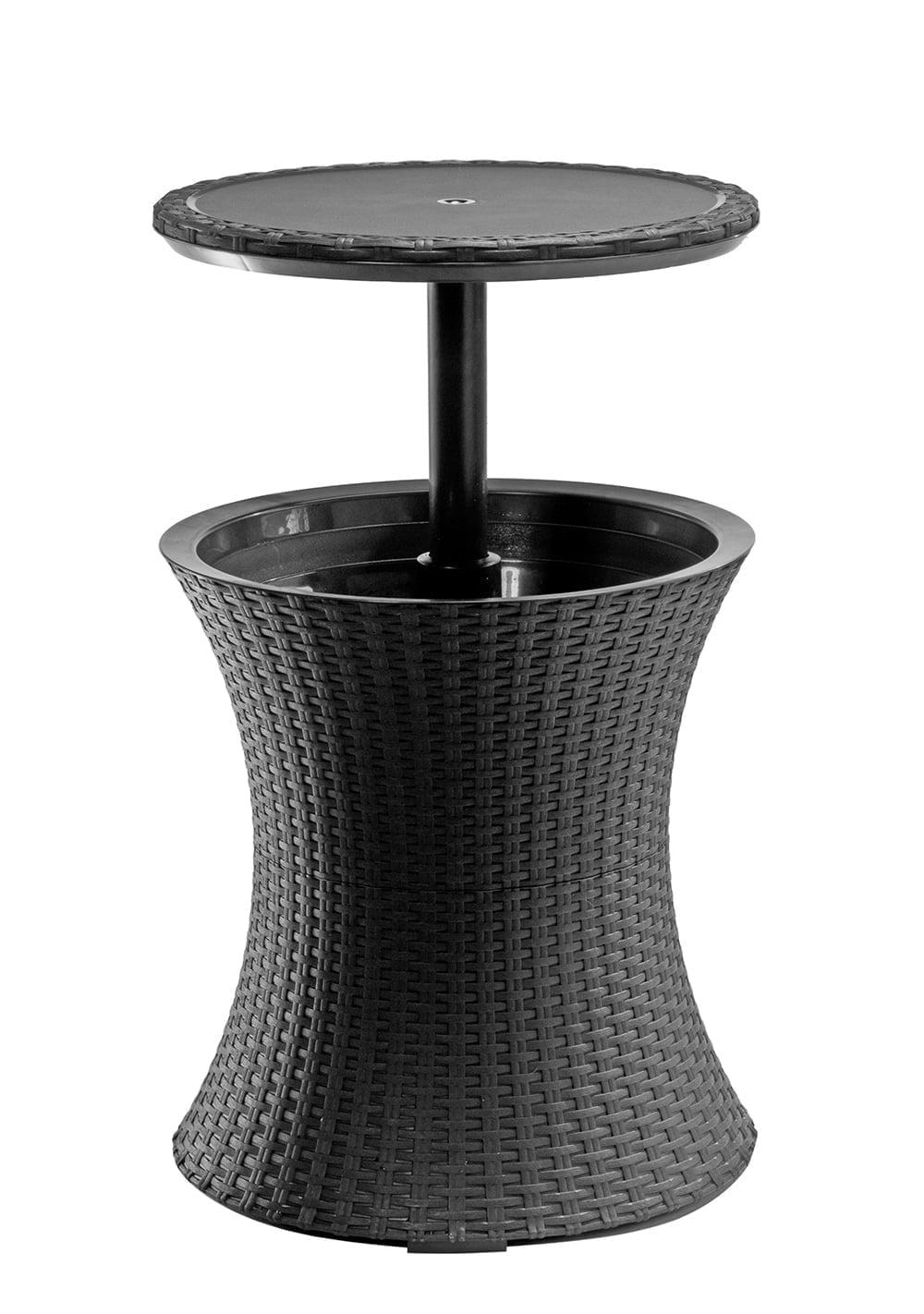 Keter Pacific 7.5 Gallon Cool Bar 2 in 1 Weather Resistant Side Table and Bar Durable Resin Outdoor Patio Beverage Cooler Table, Rattan Look Dark Grey