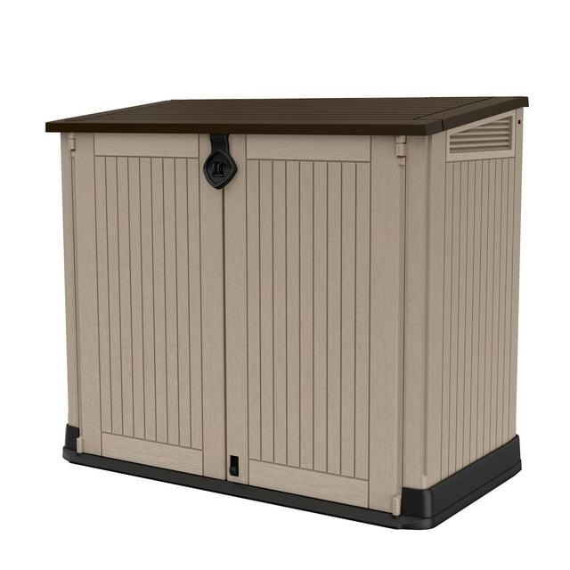 Keter Store-It-Out MIDI 4.3x3.7 ft. Durable Resin Outdoor Storage Shed With Floor and Double Doors for Garden Patio Furniture and Tools, Brown