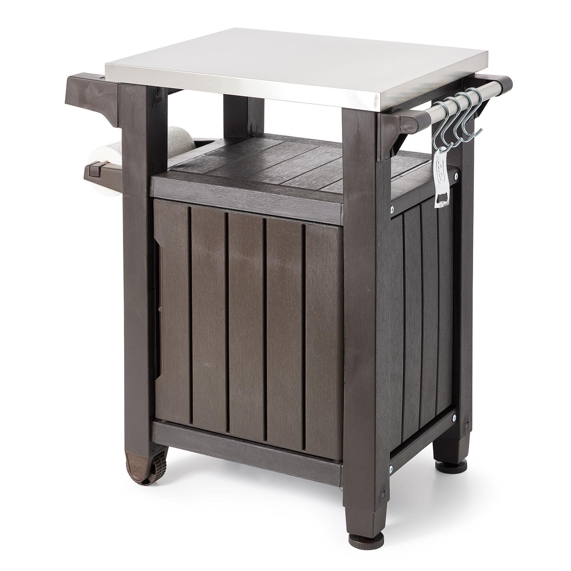 Keter Unity 40 Gal Patio Storage Grilling Bar Cart w/ Stainless Steel Top