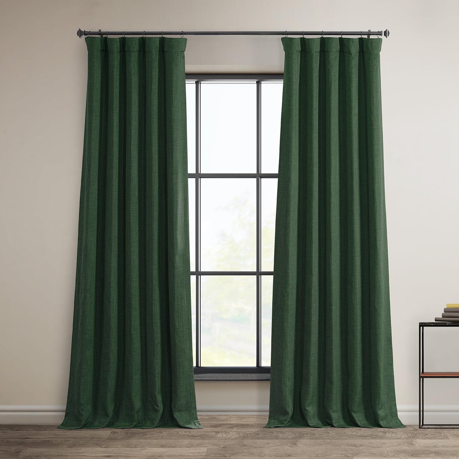 Key Green 84" Faux Linen Room Darkening Curtain Panel