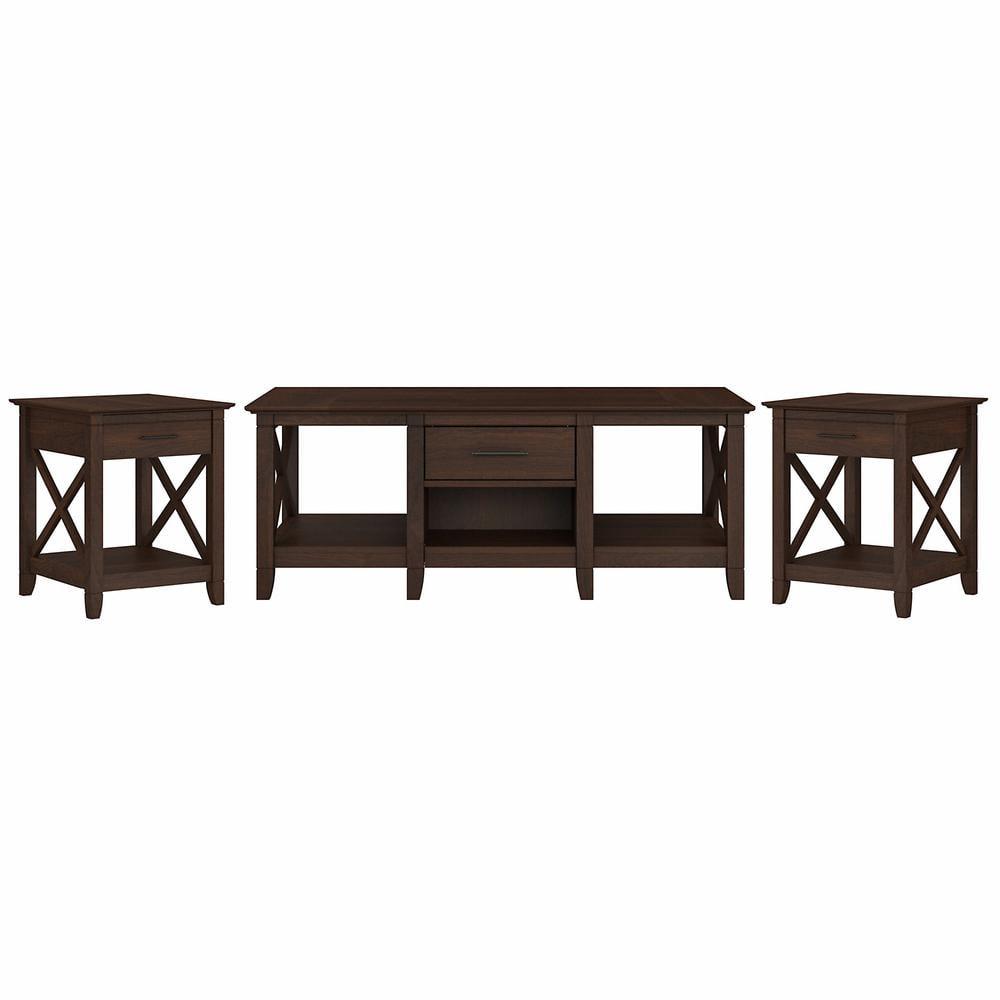Key West Coffee Table with Set of 2 End Tables in Bing Cherry - Engineered Wood