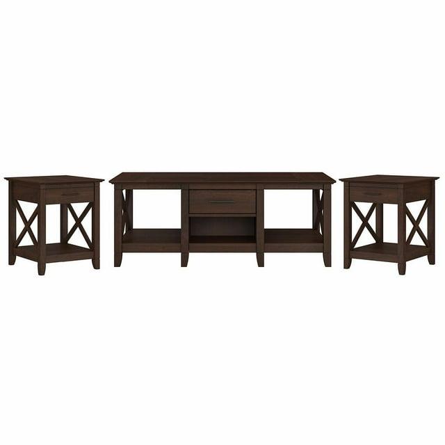 Key West Coffee Table with Set of 2 End Tables in Bing Cherry - Engineered Wood
