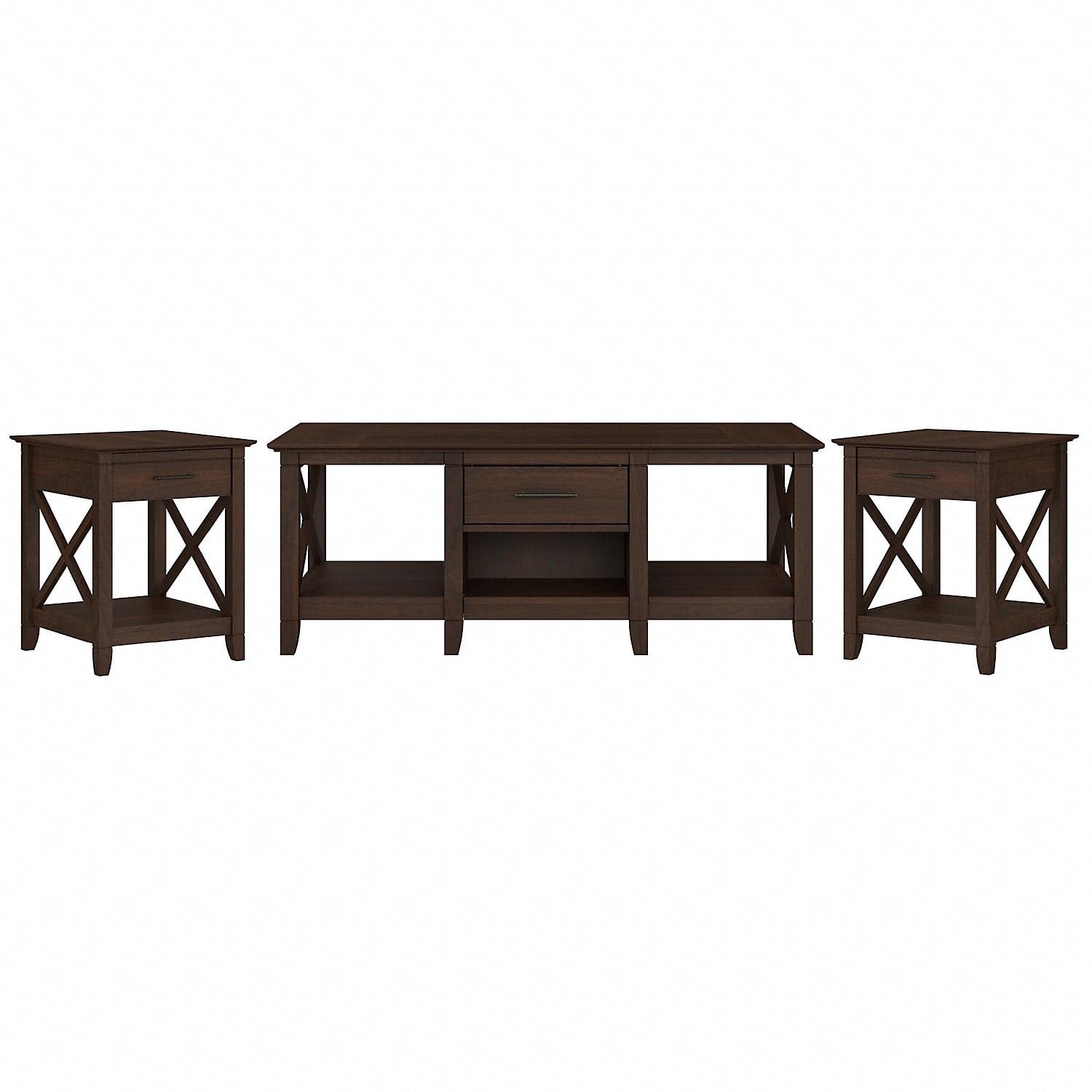 Key West Coffee Table with Set of 2 End Tables in Bing Cherry - Engineered Wood