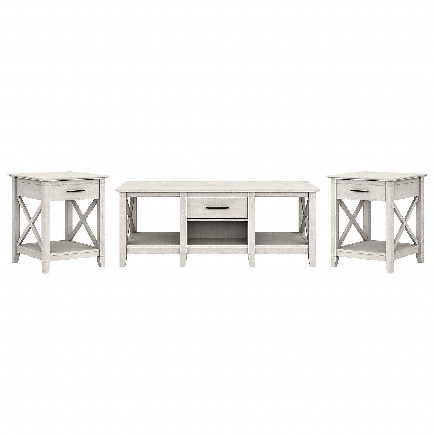 Key West Coffee Table with Set of 2 End Tables in Linen White - Engineered Wood