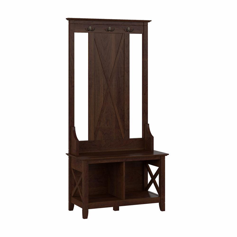 Key West Hall Tree with Shoe Storage Bench in Bing Cherry - Engineered Wood