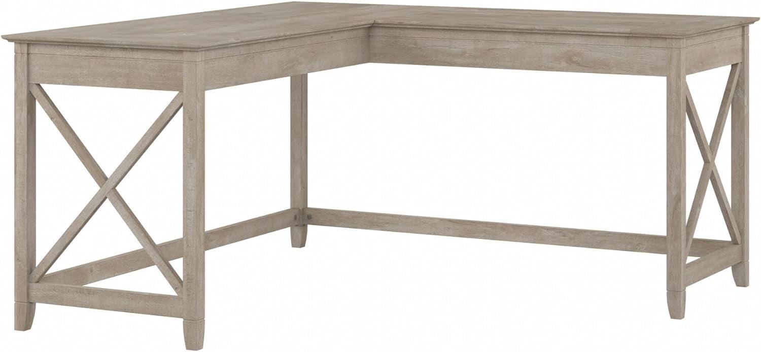 60W Key West L Shaped Desk Washed Gray - Bush Furniture