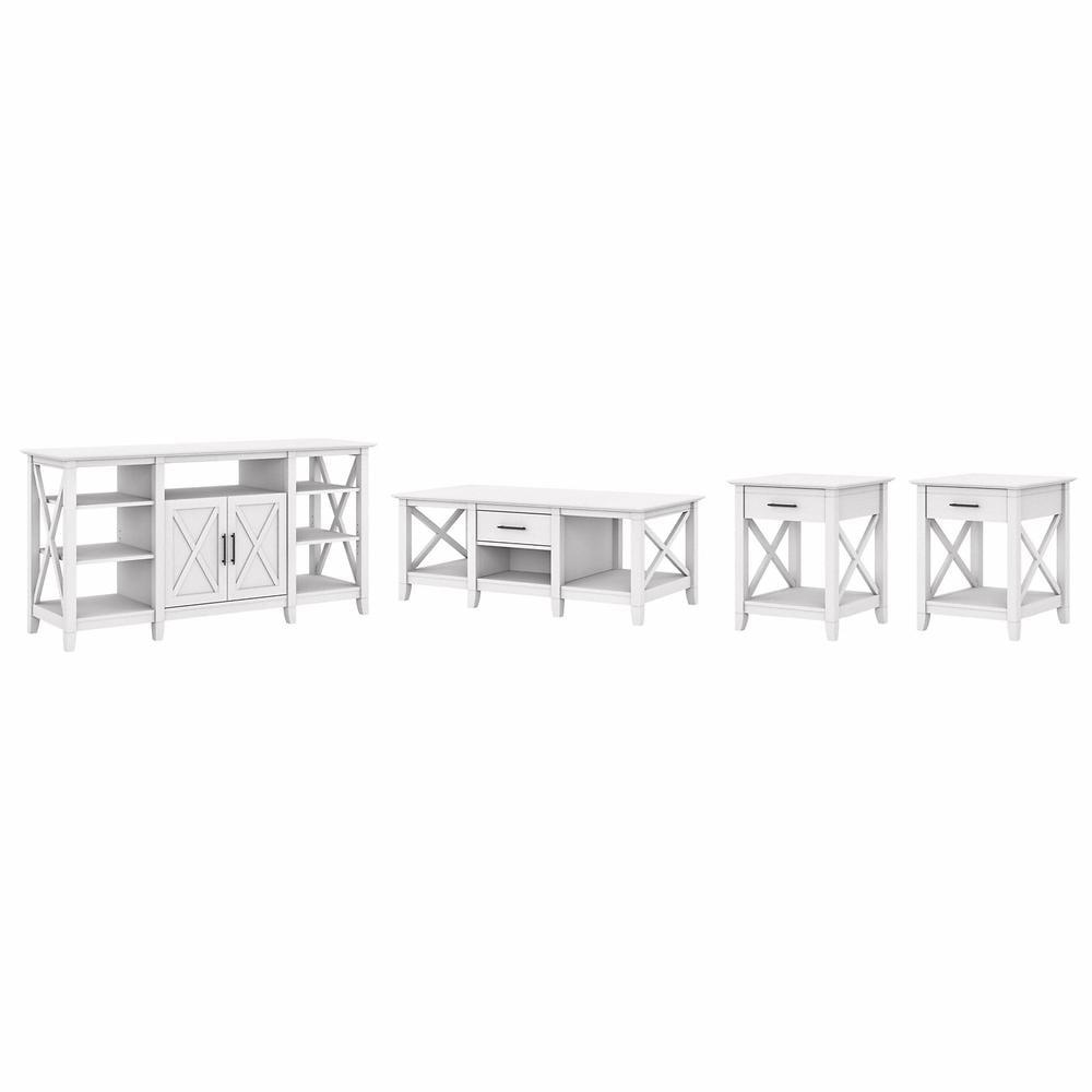 Key West TV Stand with Coffee and End Tables in Pure White Oak - Engineered Wood