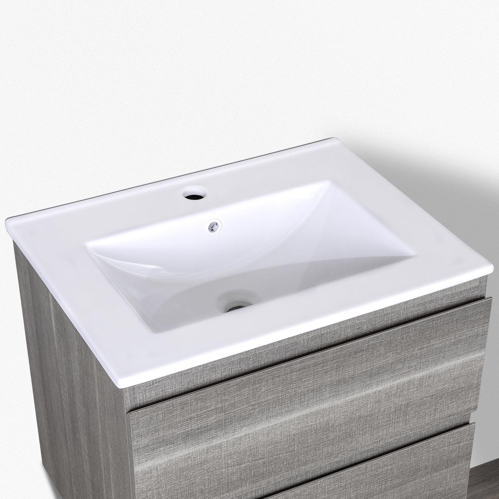 24" White Ceramic Rectangular Undermount Bathroom Sink