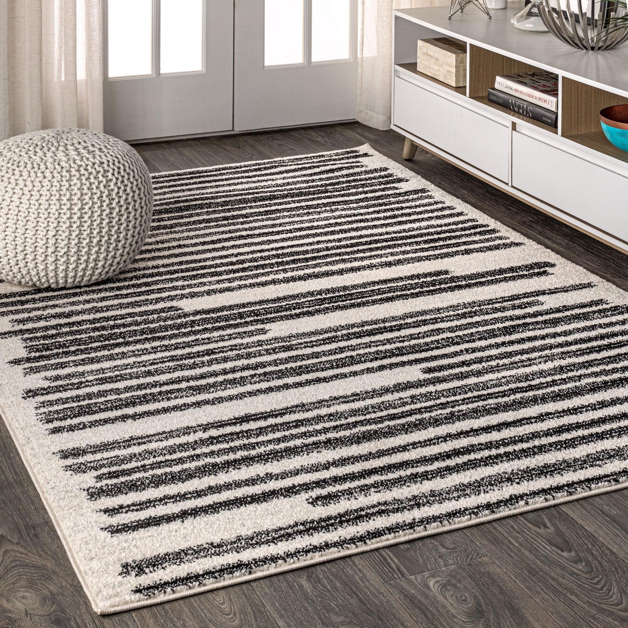 4'x6' Khalil Modern Berber Stripe Area Rug, Cream/Black - JONATHAN Y