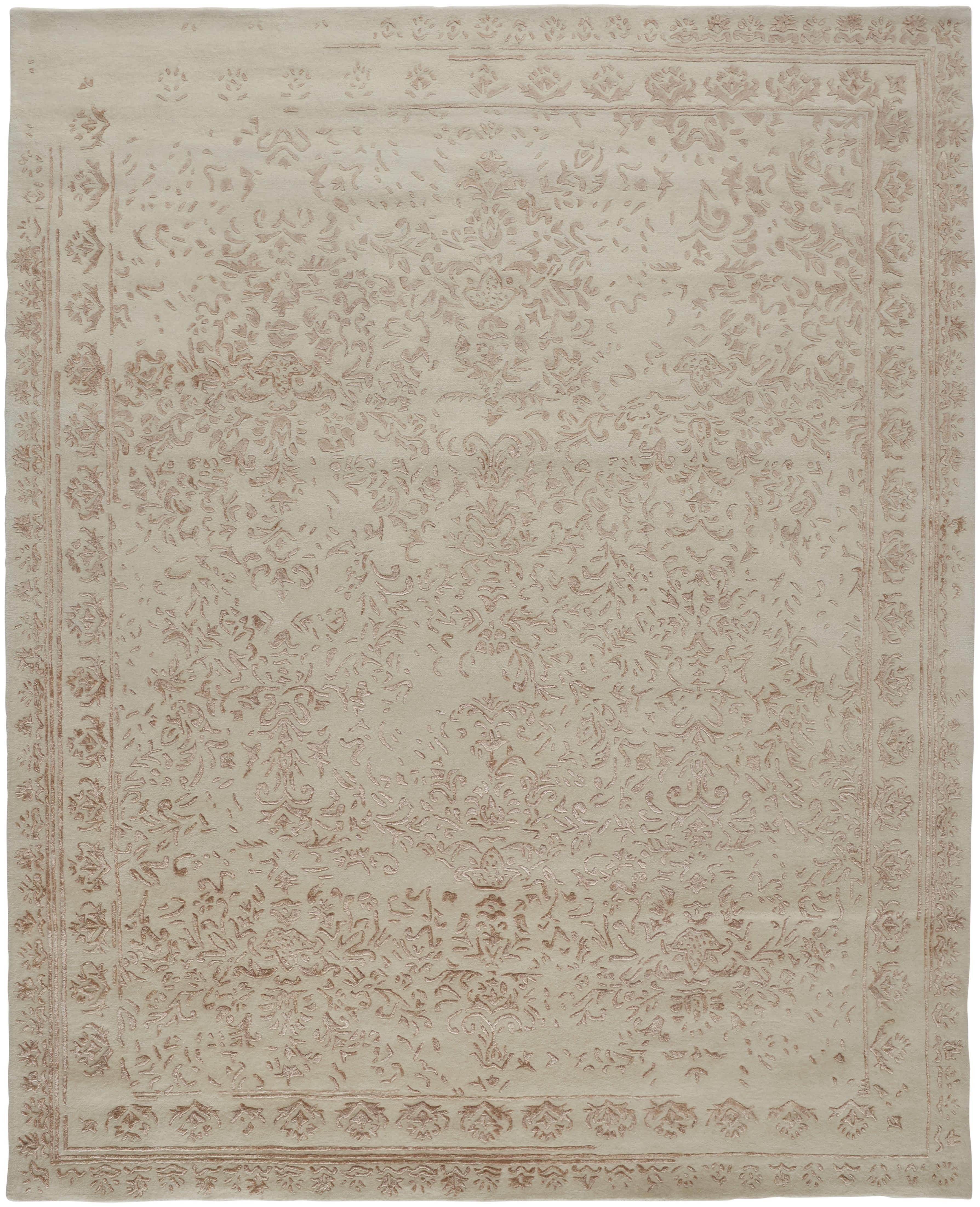 Khalo Sand Beige & Blush Handmade Floral Wool-Viscose Rug, 2' x 3'