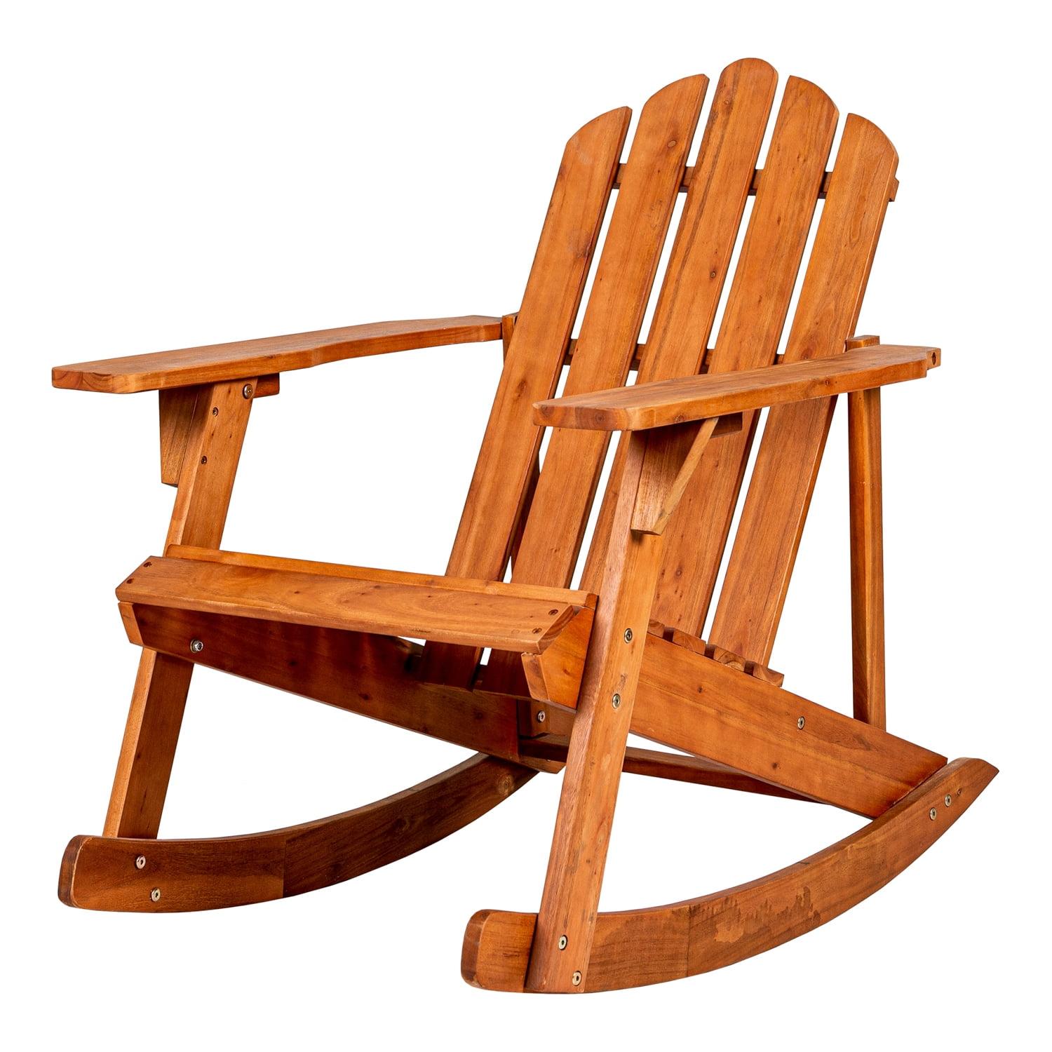 Light Brown Acacia Wood Adirondack Rocking Chair