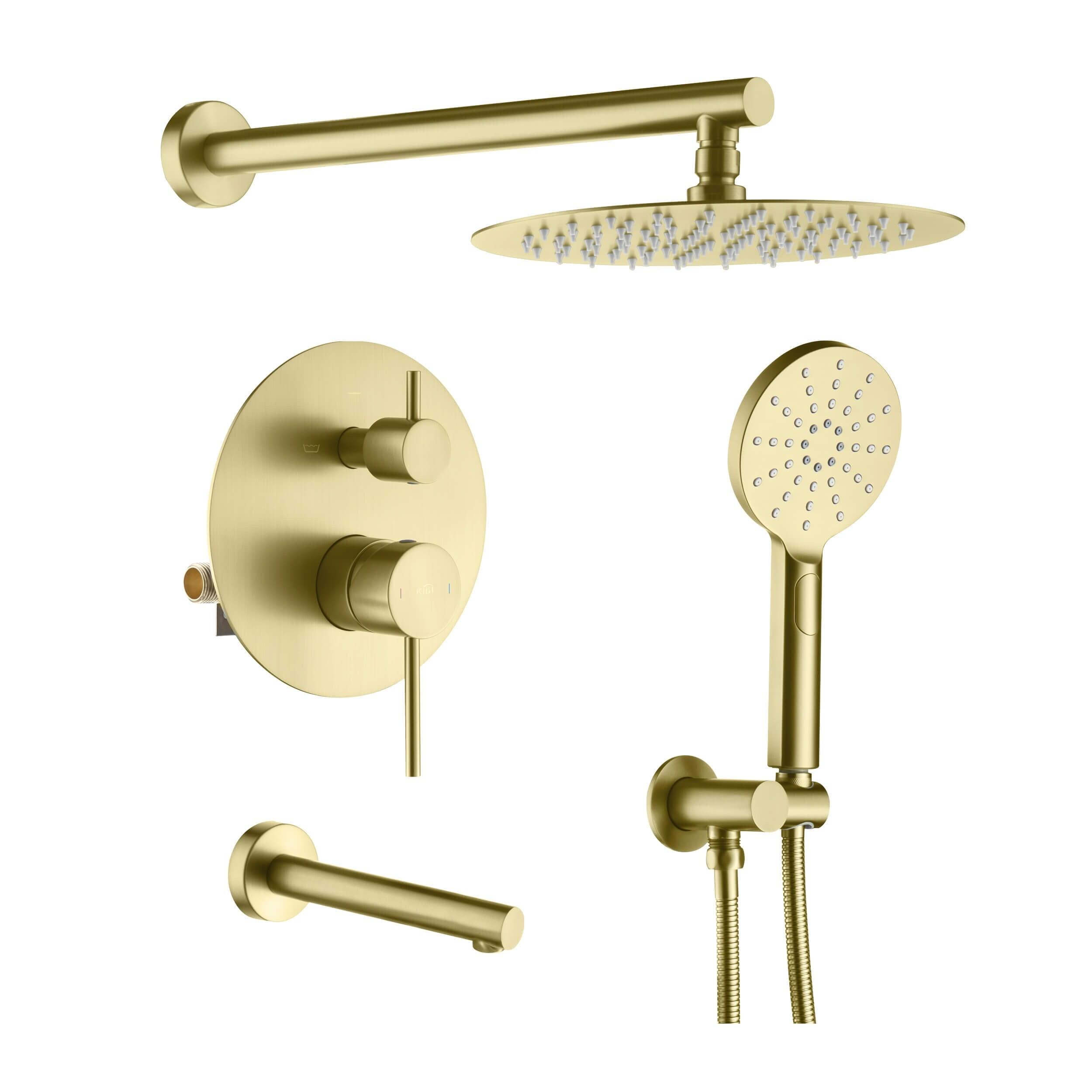 Brushed Gold Circular 3-Function Shower System with Brass Valve