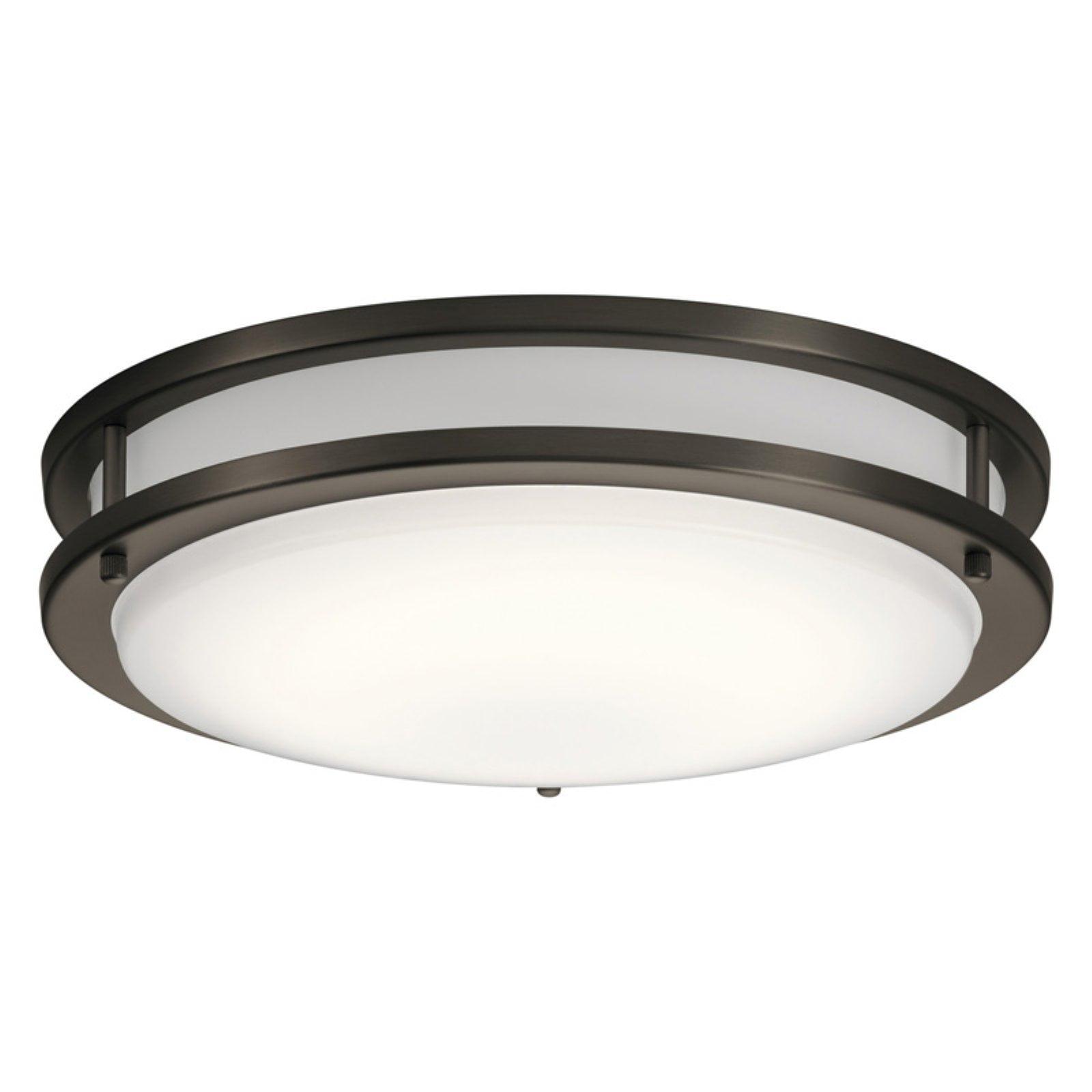 Transitional 14" Distressed Bronze LED Drum Flush Mount Ceiling Light