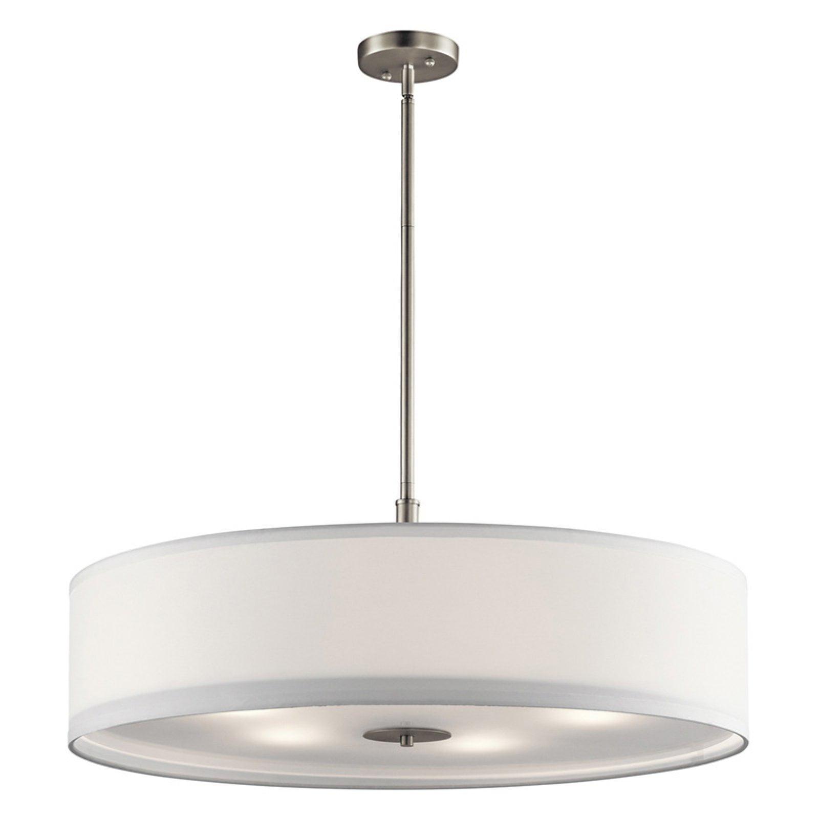 Transitional 30" Distressed Bronze Drum Pendant with White Shade