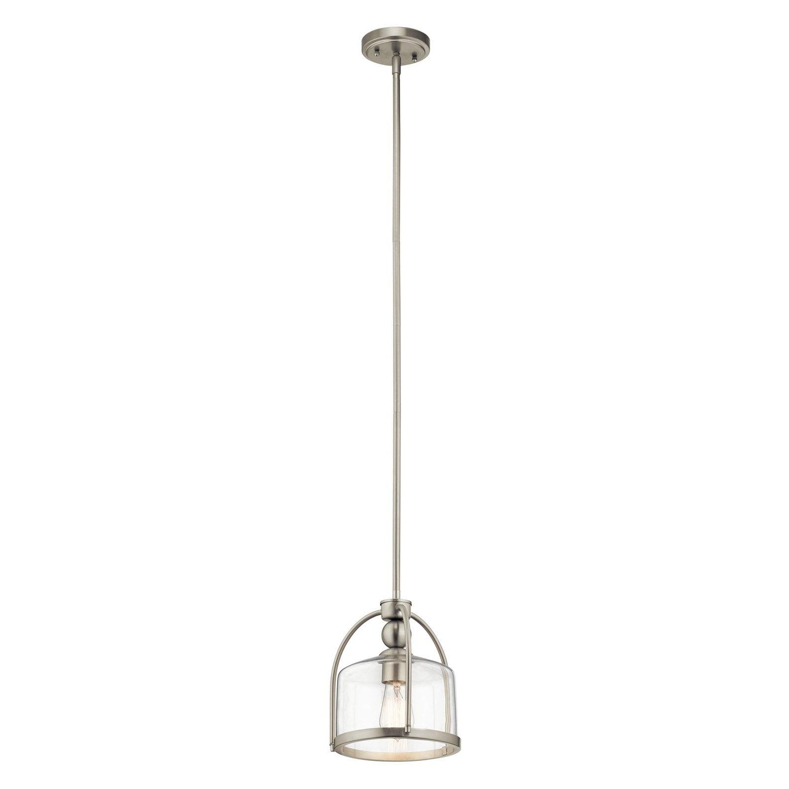 Transitional Brushed Nickel Mini Pendant with Clear Glass Shade