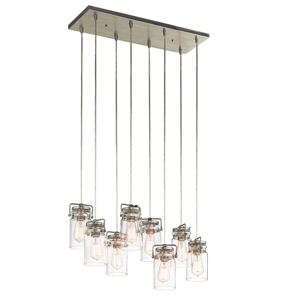 Brinley 25.5" 8 Light Linear Chandelier with Clear Glass Brushed Nickel