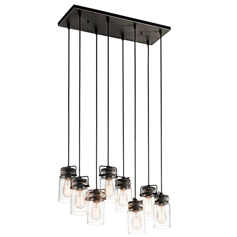 Brinley 25.5" 8 Light Linear Chandelier with Clear Glass Brushed Nickel