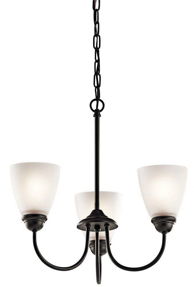 Olde Bronze Mini 3-Light Chandelier with Satin Etched Glass