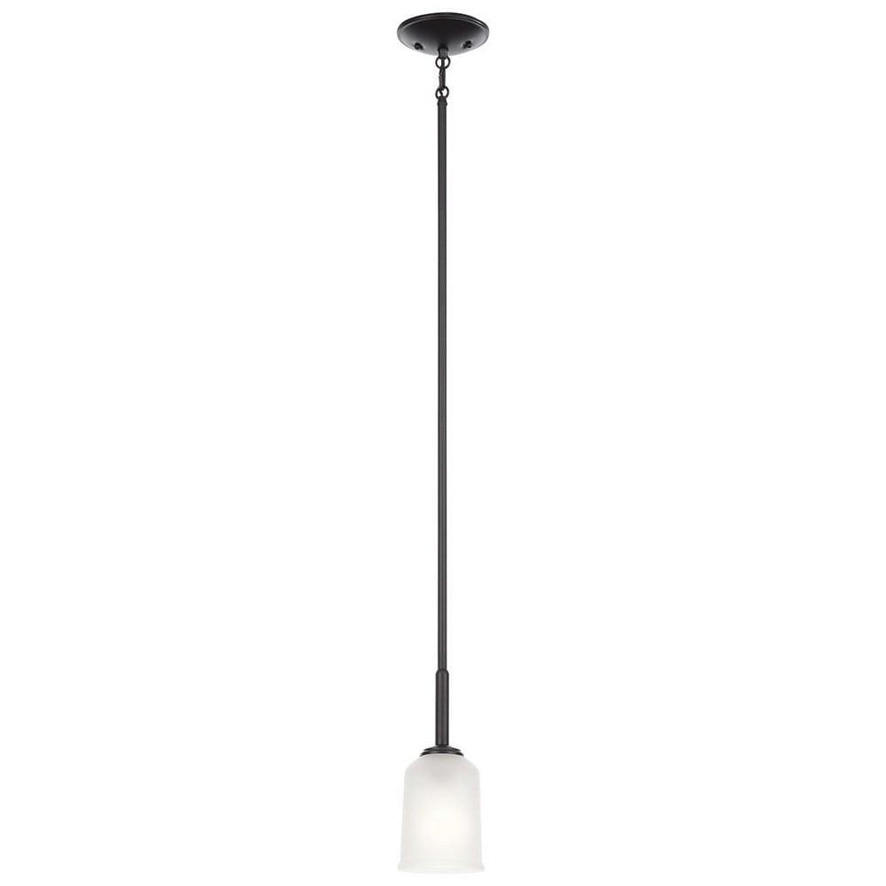 Shailene Sleek Black and Satin Etched Glass 1-Light Mini Pendant