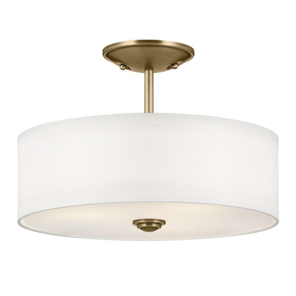 Natural Brass 14" 3-Light Semi-Flush Drum Ceiling Fixture