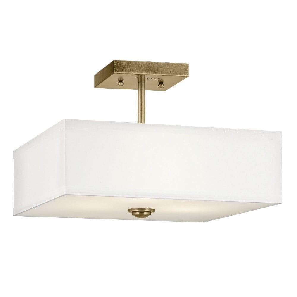 Shailene 14" 3 Light Square Semi Flush with Satin Etched White Diffuser and White Microfiber Shade in Brushed Nickel