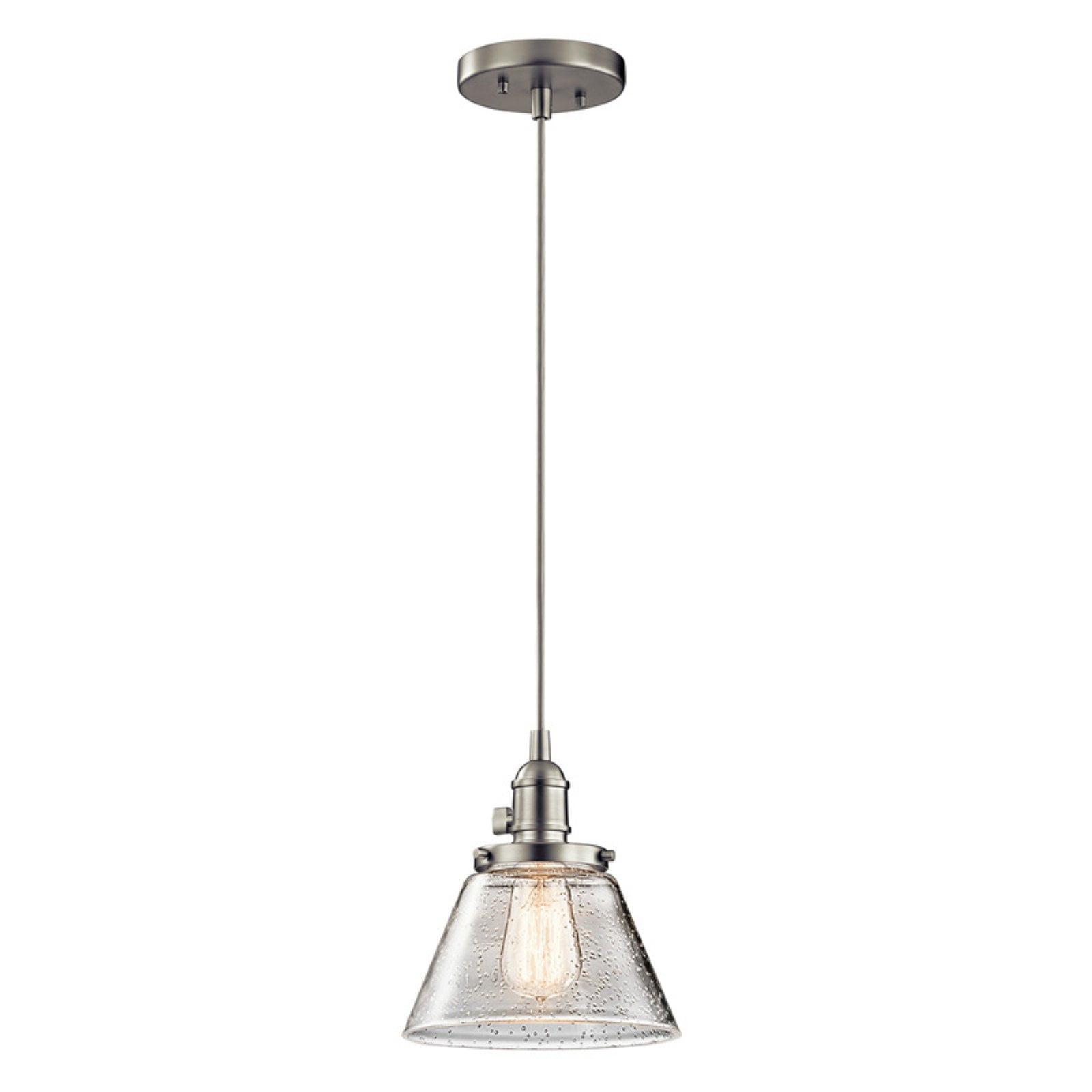 Avery 8.75" Brushed Nickel Mini Pendant with Clear Seeded Glass
