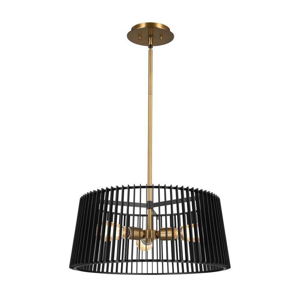 Farmhouse Matte Black Brass Drum Pendant with Incandescent Lights