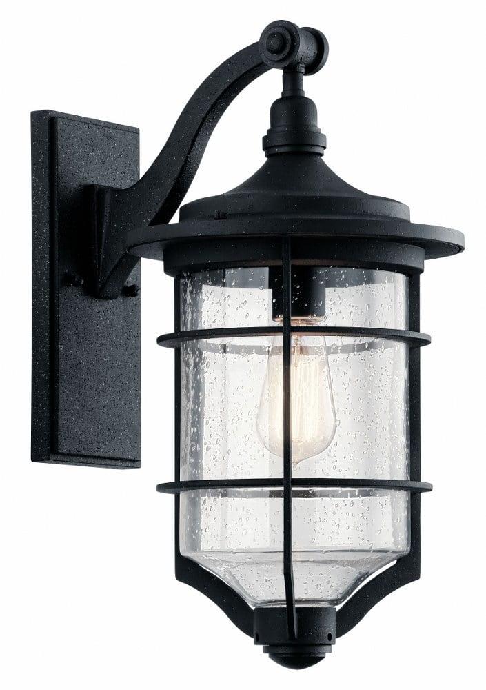 Transitional Nautical 18.25" Black Outdoor Wall Sconce with Clear Seeded Glass