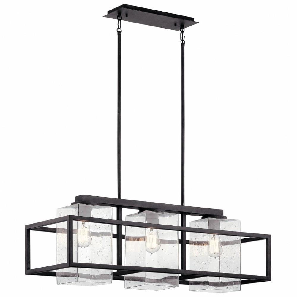 Kichler 49805WZC Wright 36" 3 Light Outdoor Linear Chandelier in Weathered Zinc